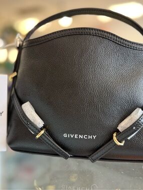 NWT Givenchy Black Pebbled Leather Mini Nano Voyou Crossbody Bag.
